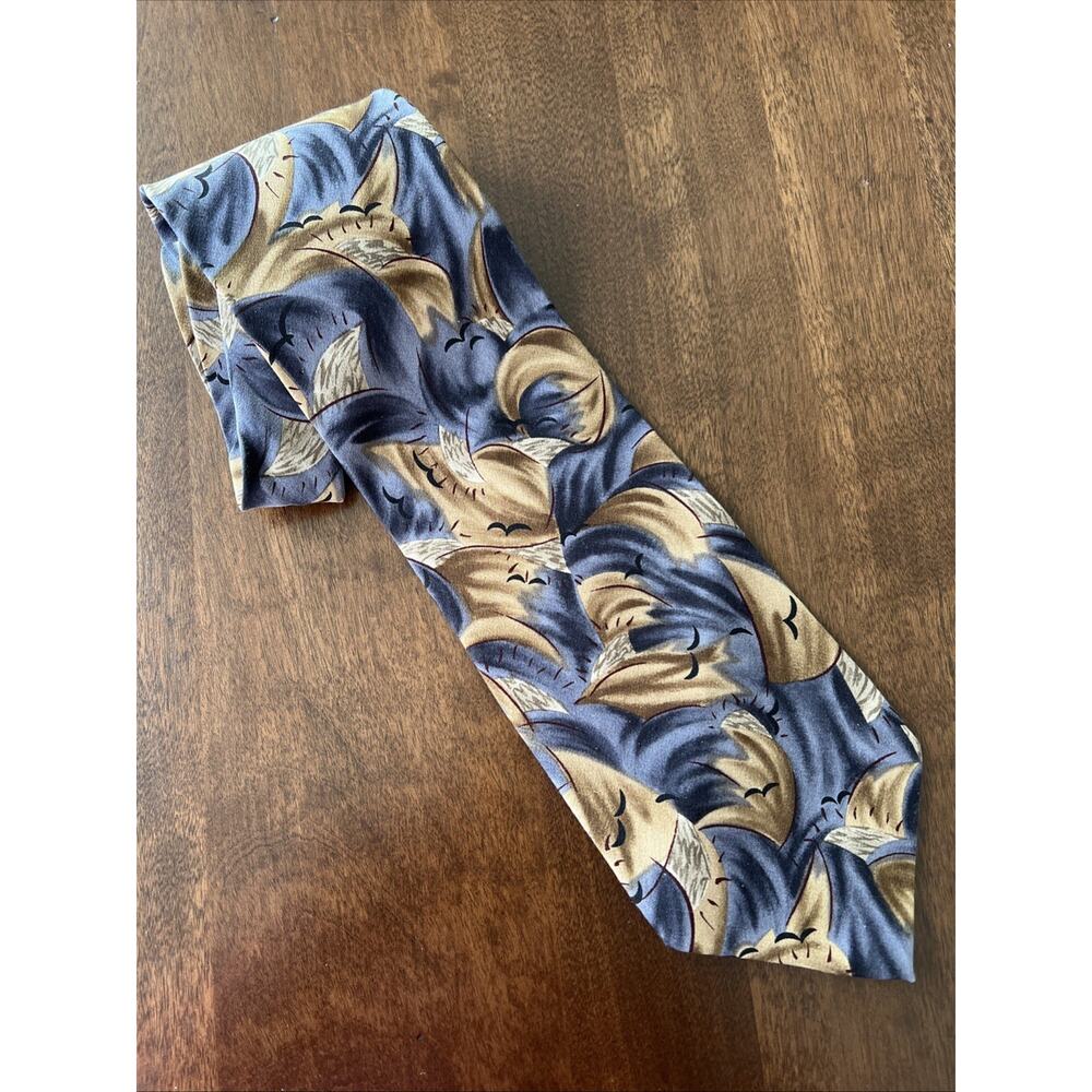 Jimmy V Neck Tie Silk Blue Tan Birds Mark McGwire 62 Special Edition Art Deco